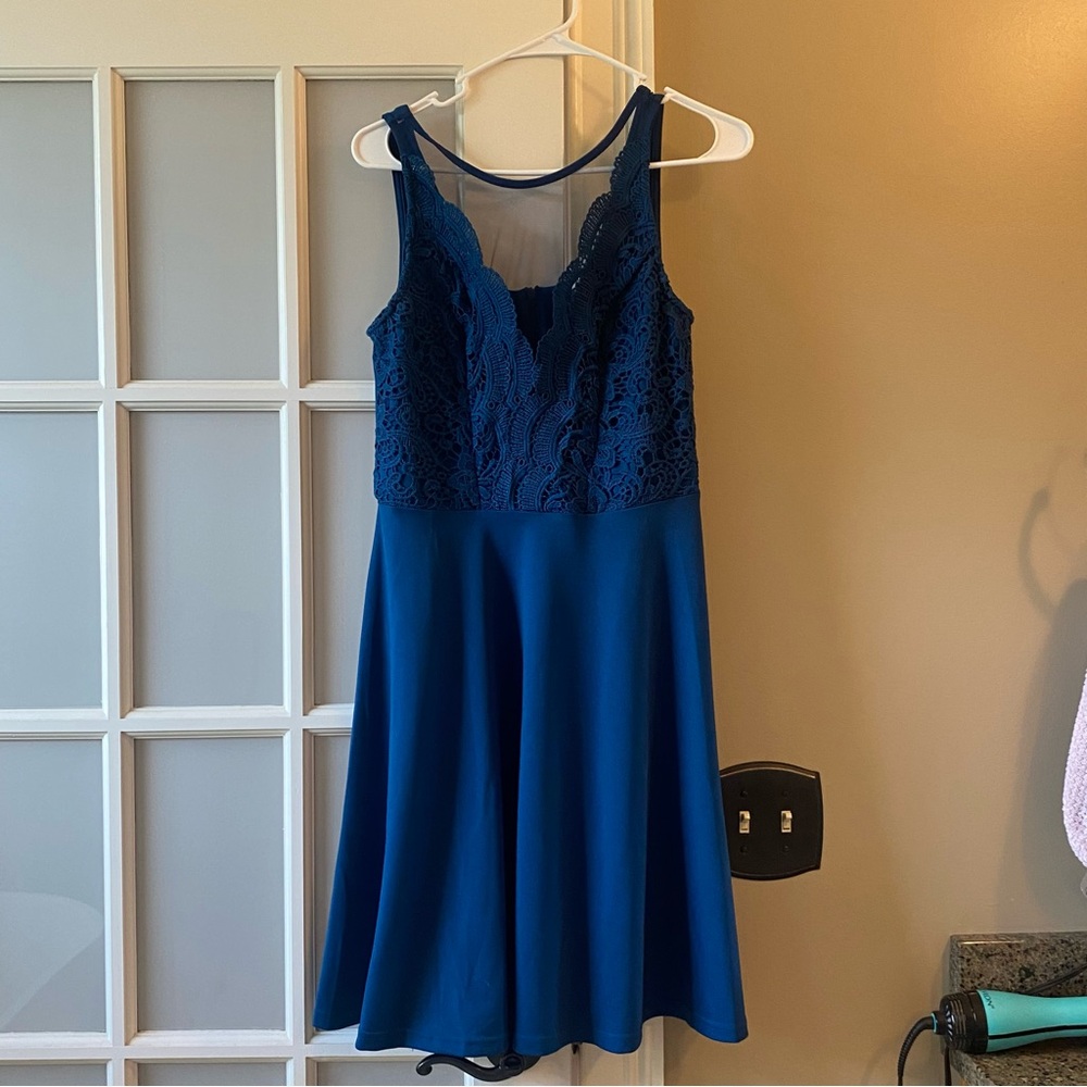 Blue mini dress with lace detail